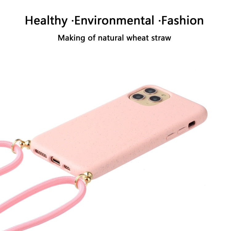 For iPhone 15 Pro Wheat Straw Material + TPU Phone Case with Lanyard(Pink)