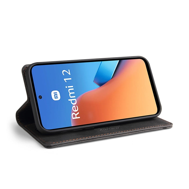 For Xiaomi Redmi 12 Skin Feel Anti-theft Brush Horizontal Flip Leather Case with Holder(Black)