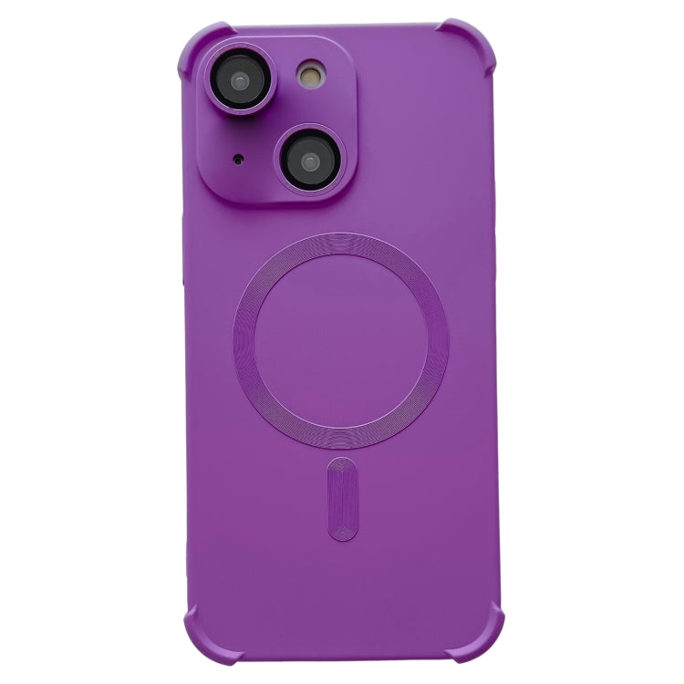 For iPhone 14 Plus Four Corner Shockproof Skin Feel MagSafe Magnetic Phone Case(Purple)
