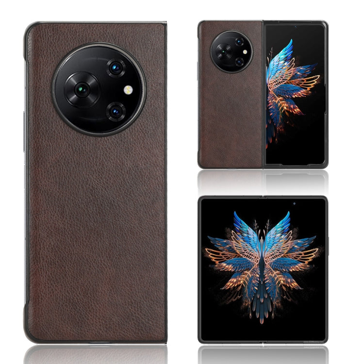 For Tecno Phantom V Fold Litchi Texture Back Cover Phone Case(Brown)