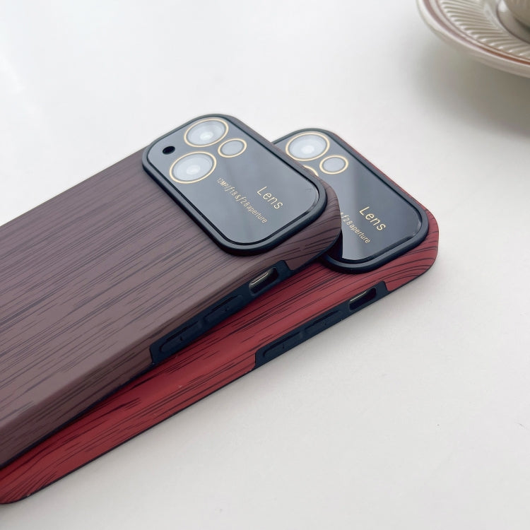 For iPhone 14 Pro Max Wood Grain TPU Phone Case with Lens Film(Khaki)