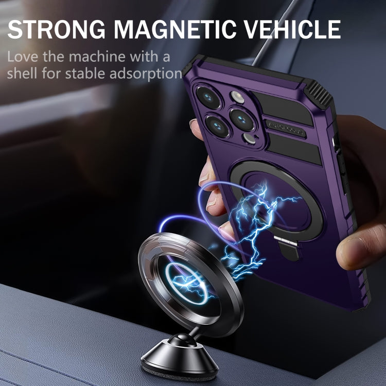 For iPhone 15 Pro MagSafe Magnetic Holder Phone Case(Purple)