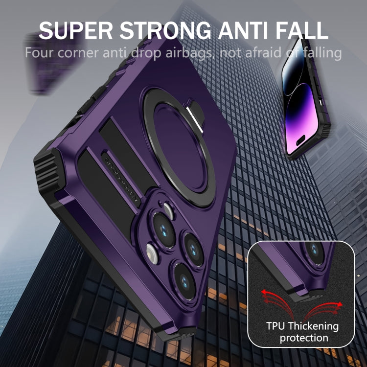 For iPhone 15 Pro MagSafe Magnetic Holder Phone Case(Purple)