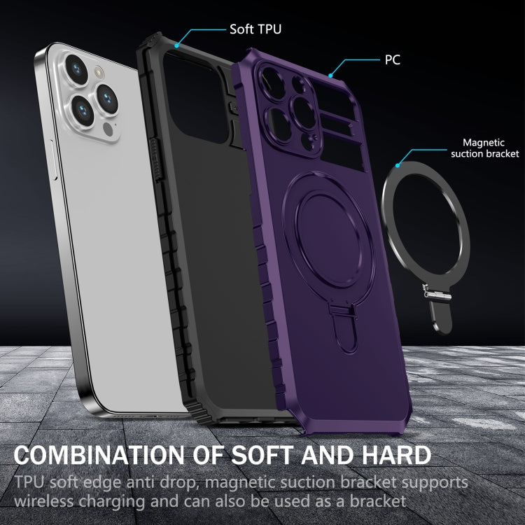 For iPhone 15 Pro MagSafe Magnetic Holder Phone Case(Purple)