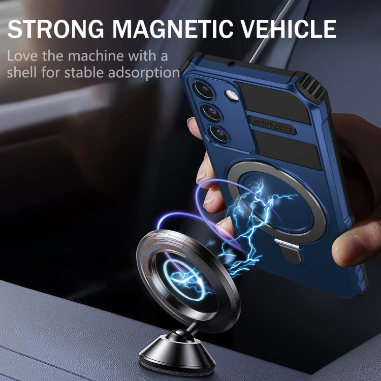 For Samsung Galaxy S22 5G MagSafe Magnetic Holder Phone Case(Blue)