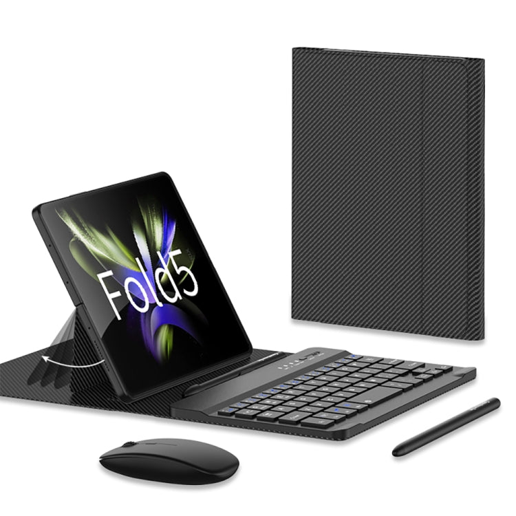 For Samsung Galaxy Z Fold5 GKK Gear Adjustment Bluetooth Keyboard Leather Case with Pen + Keyboard + Mouse + Case(Carbon Fibre)
