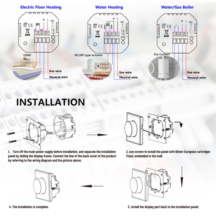BHT-7000-GCLZB 240V AC 3A Smart Knob Thermostat Dry Junction Controller with Zigbee(Gold) - Thermostat & Thermometer by PMC Jewellery | Online Shopping South Africa | PMC Jewellery