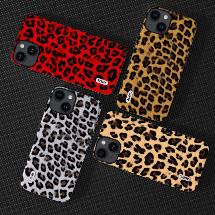 For iPhone 14 Plus ABEEL Black Edge Leopard Phone Case(Silver Leopard)