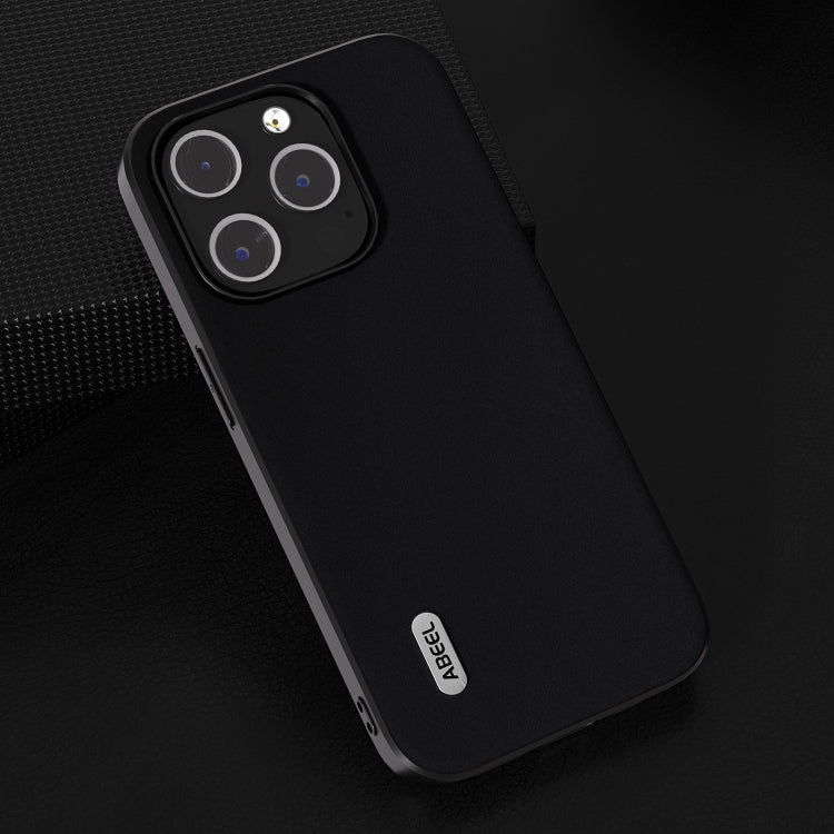 For iPhone 14 Pro ABEEL Genuine Leather Silky Soft Black Edge Phone Case(Black)