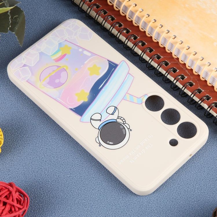 For Samsung Galaxy A12 / M12 / F12 Milk Tea Astronaut Pattern Liquid Silicone Phone Case(White) - Galaxy Phone Cases by PMC TechLife | Online Shopping South Africa | PMC TechLife | Buy Now Pay Later Mobicred