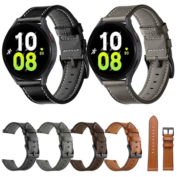 Compatible with Garmin Venu / SQ / SQ2 / Venu 2 Plus Stitching Black Buckle Genuine Leather Watch Band(Brown) - Watch Bands by PMC TechLife | Online Shopping South Africa | PMC TechLife | Buy Now Pay Later Mobicred