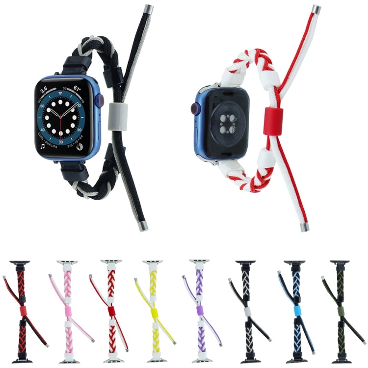 Silicone Bean Braided Cord Nylon Watch Band For Apple Watch 9 45mm(Black Red) - Watch Bands by PMC TechLife | Online Shopping South Africa | PMC TechLife