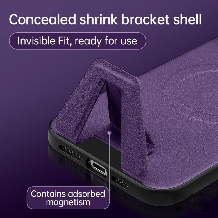 For iPhone 14 Pro Max SULADA Folding Holder Lambskin Texture MagSafe Phone Case(Purple)