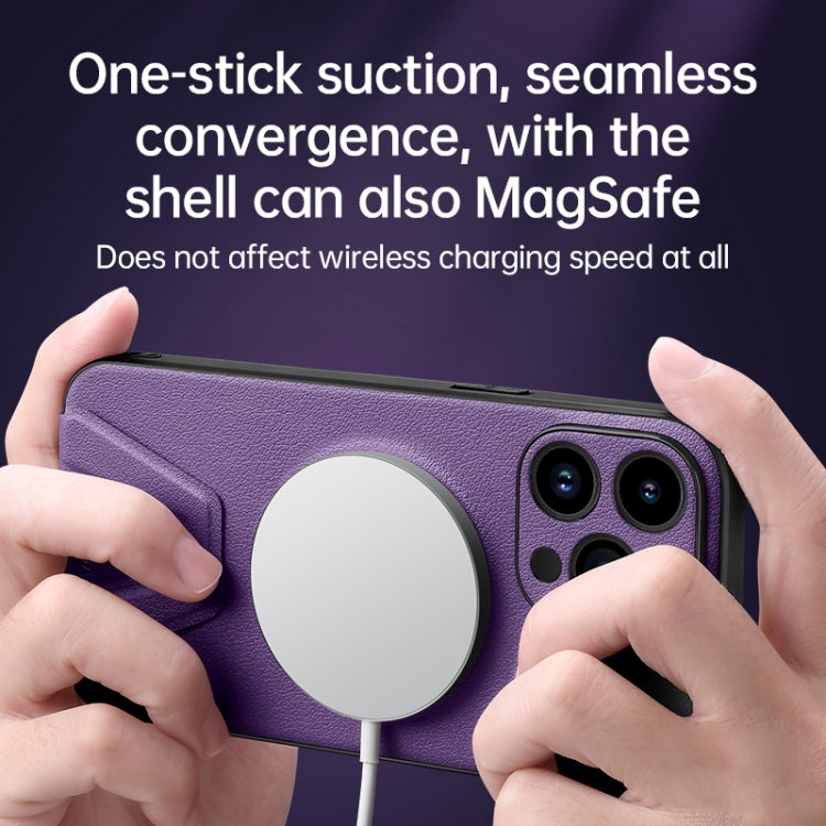 For iPhone 14 Pro Max SULADA Folding Holder Lambskin Texture MagSafe Phone Case(Purple)