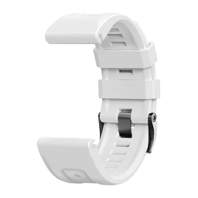 Compatible with Garmin Tactix 7 Pro / Fenix 7X / 6X Pro 26mm Screw Black Steel Buckle Silicone Watch Band(White)