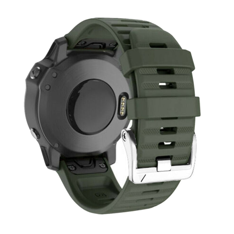 Compatible with Garmin Tactix 7 Pro / Fenix 7X / 6X Pro 26mm Screw Silver Steel Buckle Silicone Watch Band(Army Green)