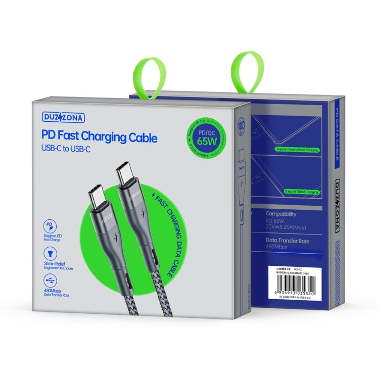 DUZZONA A2 PD 65W USB-C / Type-C to Type-C Fast Charging Data Cable, Length:3m(Grey) - free shipping - PMC Jewellery - Order now!