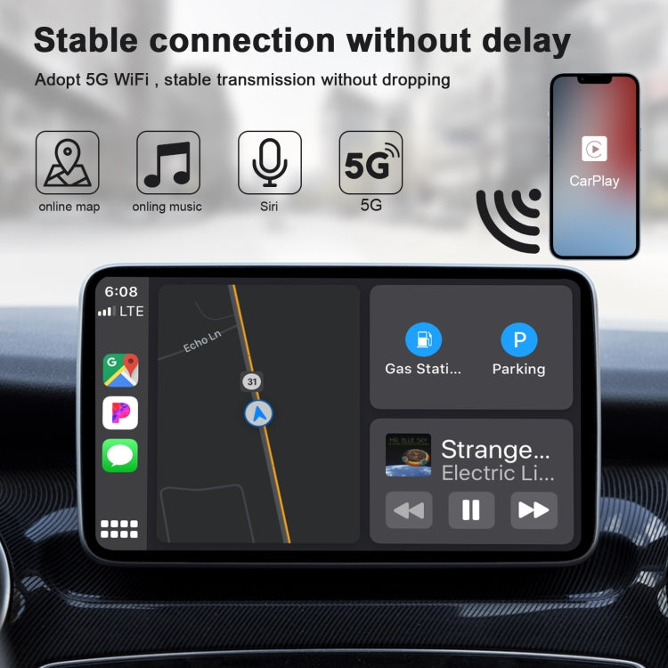 USB + USB-C / Type-C Wired to Wireless Carplay Adapter for iPhone(Black) - free shipping - PMC Jewellery - Order now!