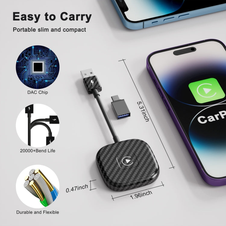 USB + USB-C / Type-C Wired to Wireless Carplay Adapter for iPhone(Black) - free shipping - PMC Jewellery - Order now!