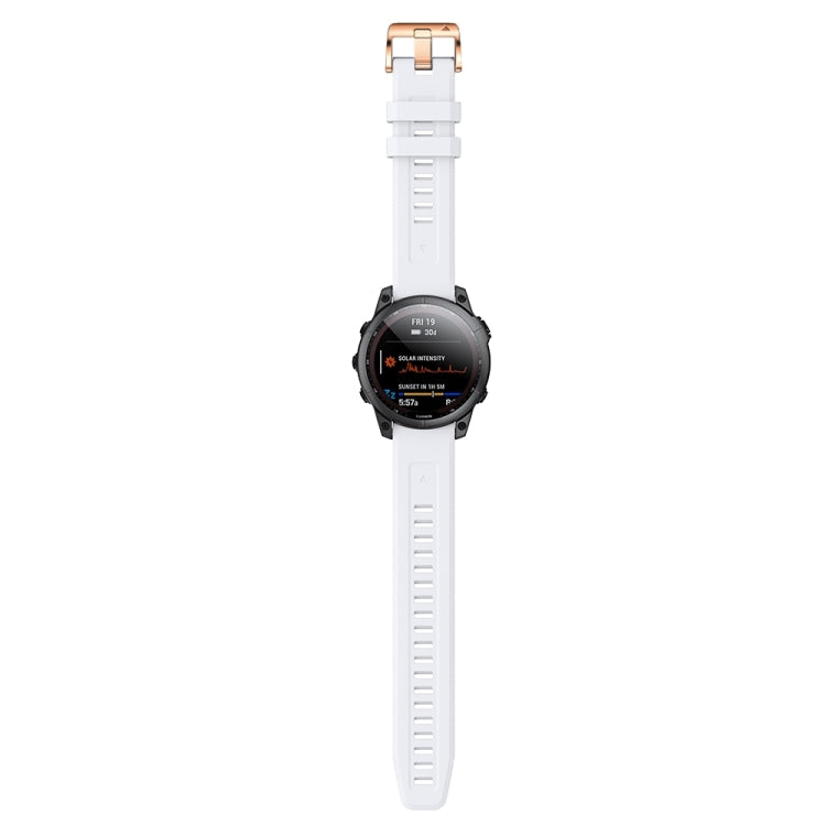 Compatible with Garmin Fenix 7S Pro 42mm Rose Gold Buckle Silicone Watch Band(White)