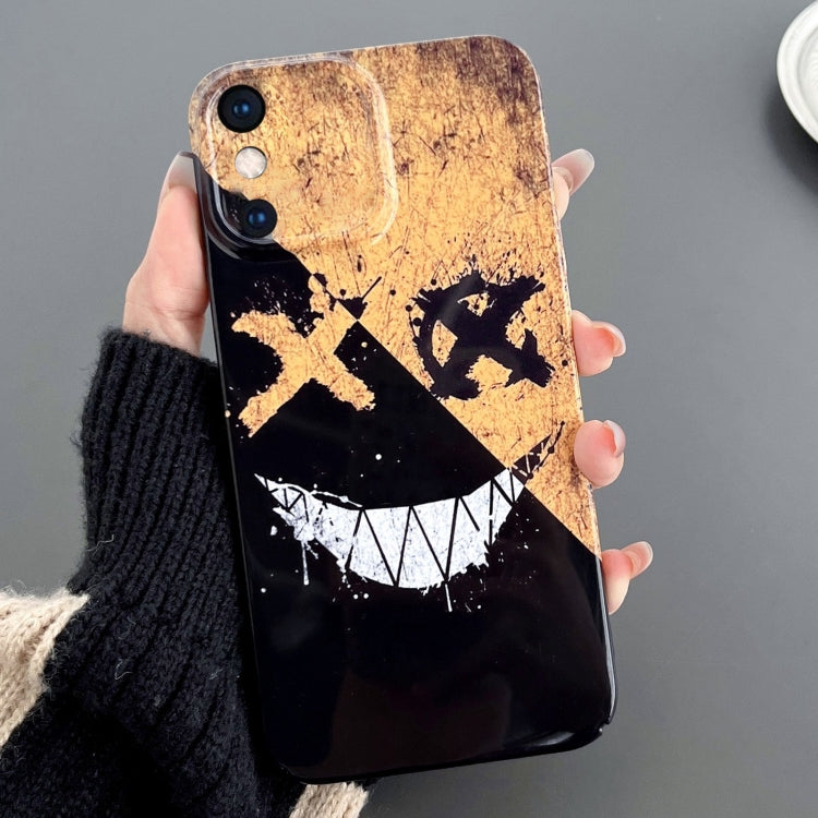 For iPhone XS Max Painted Pattern Precise Hole PC Phone Case(Black Yellow Smiling)