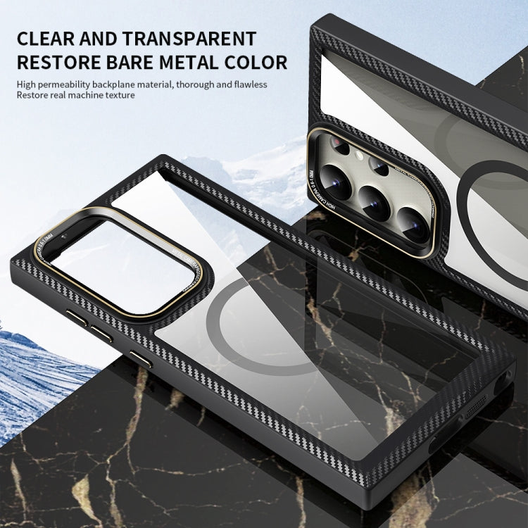 For Samsung Galaxy S23 5G MagSafe Carbon Fiber Transparent Back Panel Phone Case(Black) - Galaxy S23 5G Cases by PMC TechLife | Online Shopping South Africa | PMC TechLife