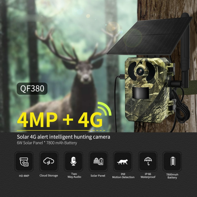 ESCAM QF380 4MP Network Solar PIR Alert Smart Wildlife Hunting Camera, 4G:EU Version(Camouflage) - free shipping - PMC Jewellery - Order now!