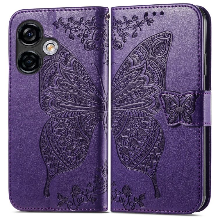 For Ulefone Note 16 Pro Butterfly Love Flower Embossed Leather Phone Case(Dark Purple)