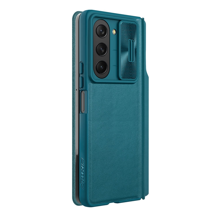 For Samsung Galaxy Z Fold5 NILLKIN QIN Series Pro Sliding Camera Cover Design Leather Phone Case(Cyan)