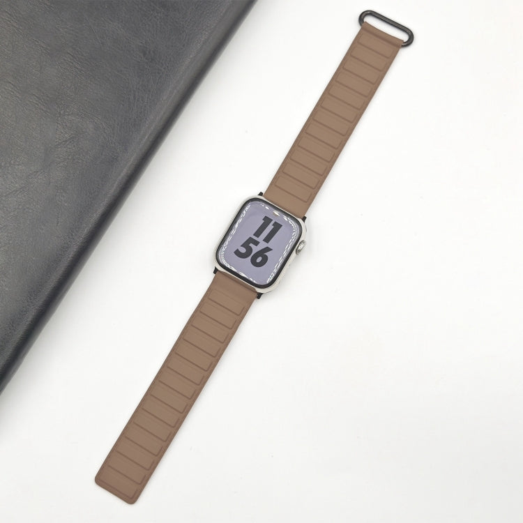 For Apple Watch SE 2023 44mm Reverse Buckle Magnetic Silicone Watch Band(Black Buckle Coffee)