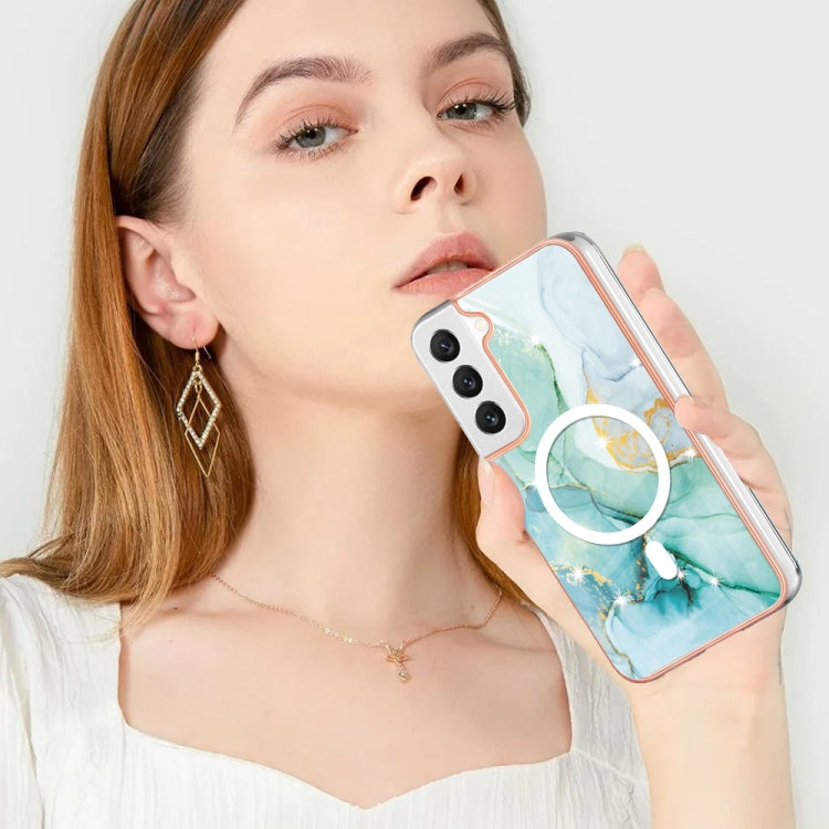 For Samsung Galaxy S22 5G Marble Pattern Dual-side IMD Magsafe TPU Phone Case(Green 003)
