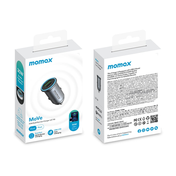 MOMAX UC18 30W Dual Port QC3.0 Car Fast Charger - Car Charger by MOMAX | Online Shopping South Africa | PMC TechLife