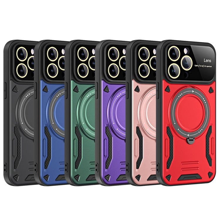For iPhone 11 Large Window MagSafe Holder Phone Case(Rose Gold)