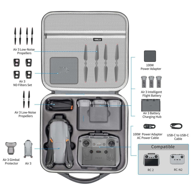 For DJI Air 3 / RC 2 / RC-N2 STARTRC Shoulder Storage Bag PU Handbag(Grey) - free shipping - PMC Jewellery - Order now!