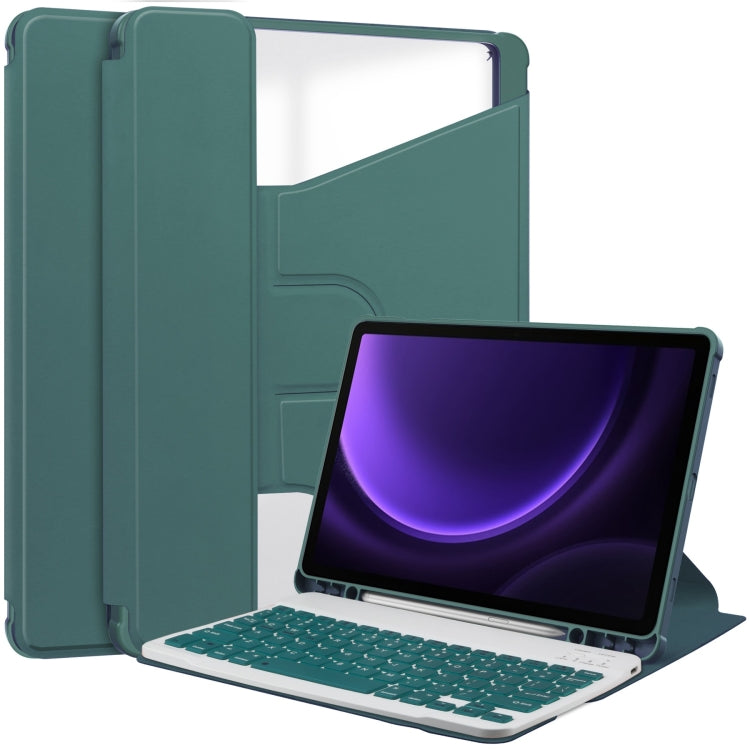 For Samsung Galaxy Tab S9 FE / S10 FE 360 Rotation Transparent Smart Leather Case with Keyboard(Dark Green) - Galaxy Tab S9 FE by PMC Jewellery | Online Shopping South Africa | PMC Jewellery | Buy Now Pay Later Mobicred