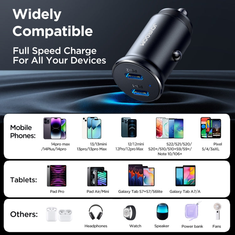 JOYROOM JR-CCN06 30W Dual PD Type-C Mini Metal Car Charger(Black) - free shipping - PMC TechLife - Order now!