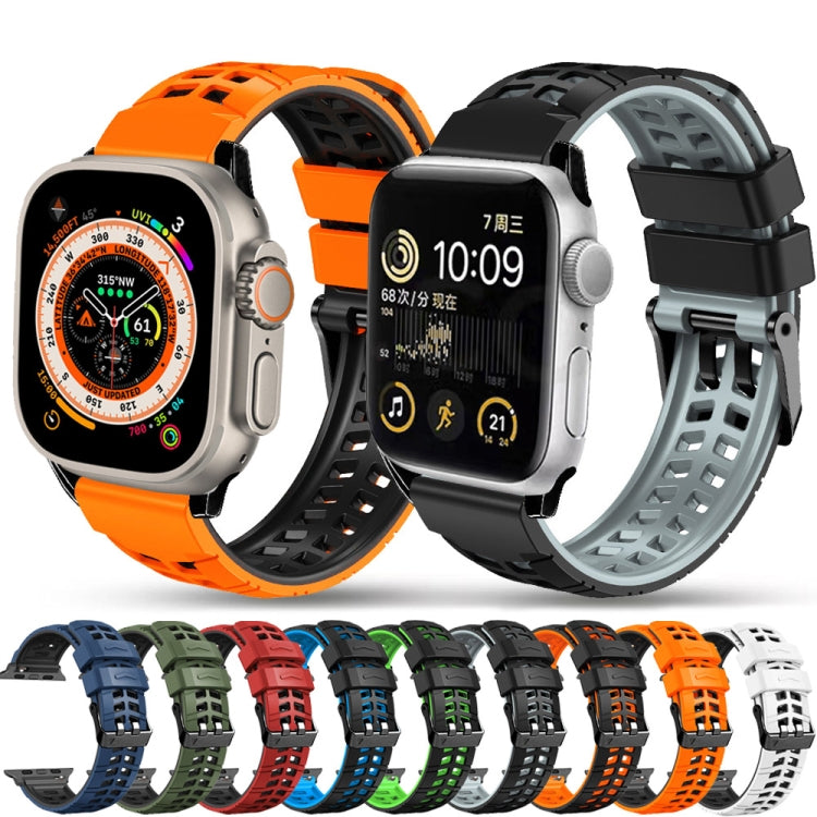 For Apple Watch SE 2023 44mm Twill Dual-row Buckle Silicone Watch Band(Midnight Blue Black)