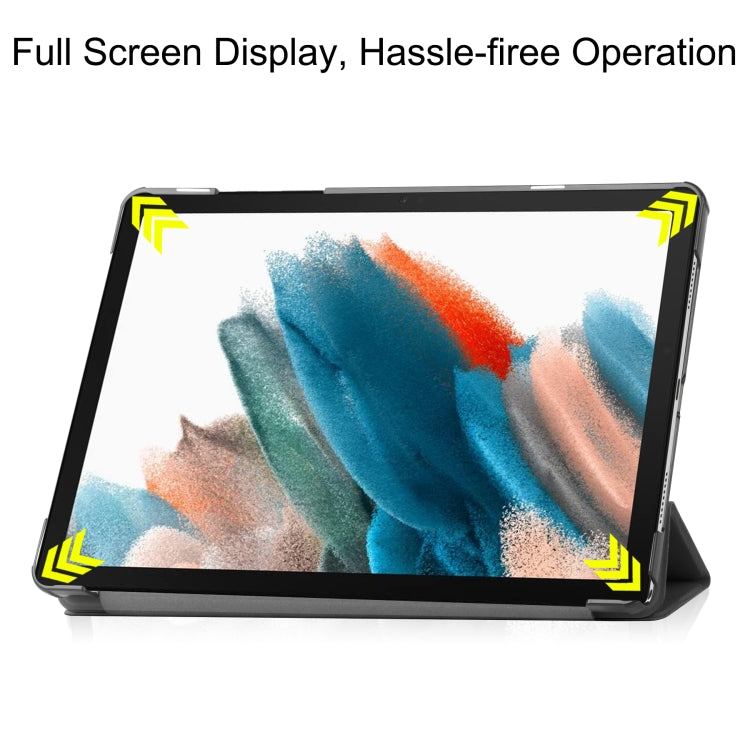 For Samsung Galaxy Tab A9 Custer Pure Color 3-Fold Holder Leather Tablet Case(Black)