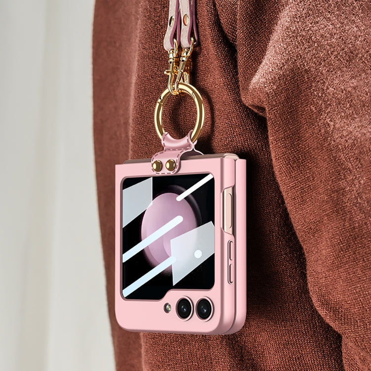 For Samsung Galaxy Z Flip5 GKK Ultra-thin PC Full Coverage Ring Holder Phone Case with Strap(Pink) - free shipping - PMC TechLife - Order now!