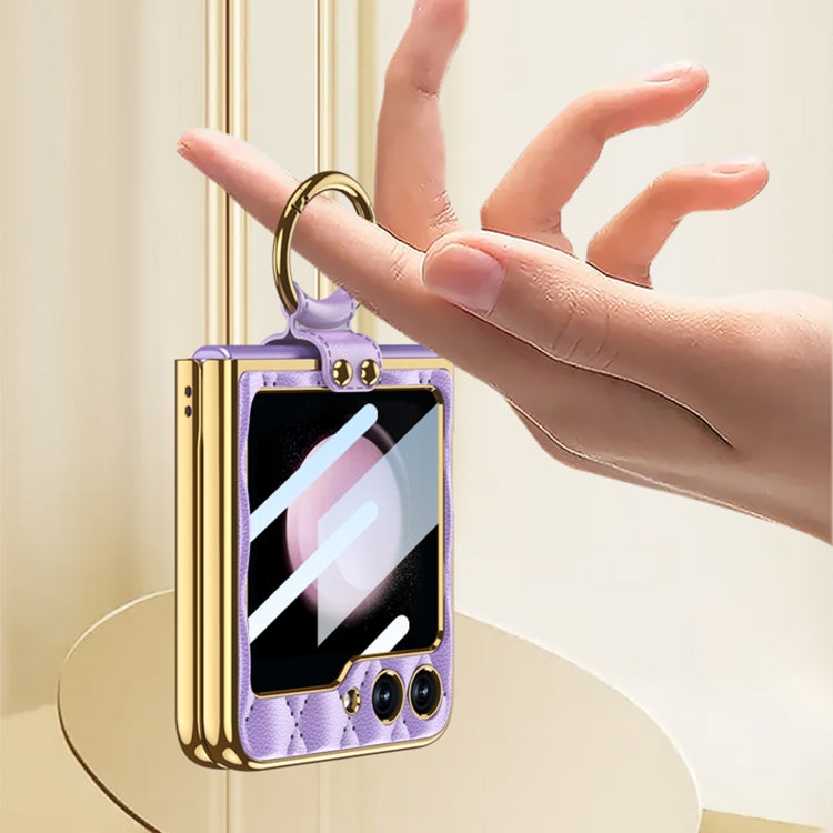 For Samsung Galaxy Z Flip5 GKK Integrated Plating Diamond Texture PU Phone Case with Ring(Green) - Galaxy Z Flip5 Cases by GKK | Online Shopping South Africa | PMC TechLife | Buy Now Pay Later Mobicred