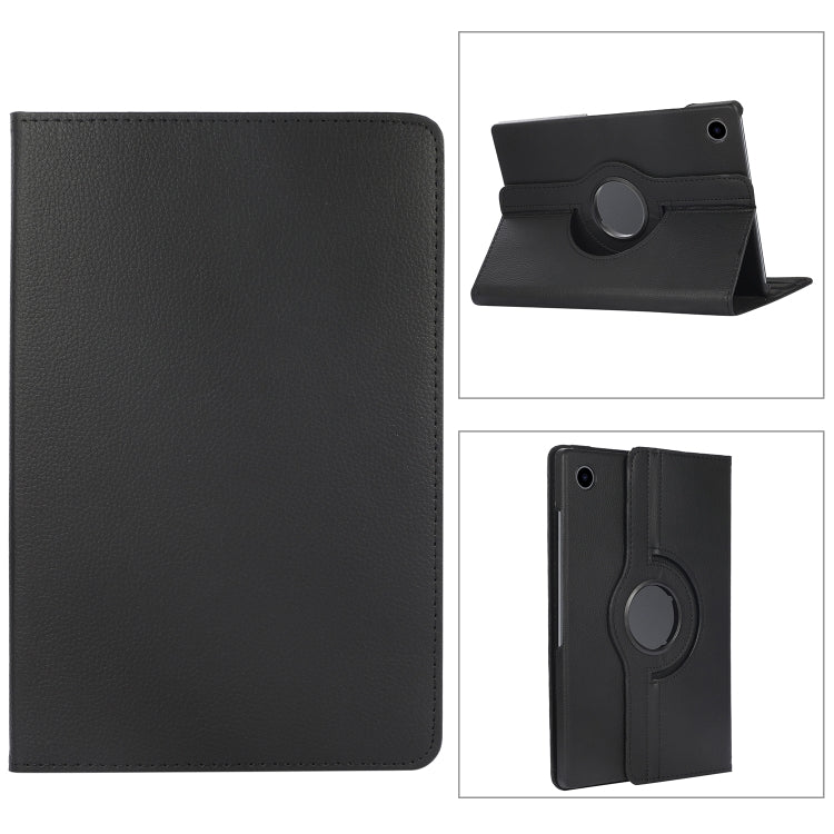 For Samsung Galaxy Tab A9 Litchi Texture 360 Degrees Rotation Holder Leather Tablet Case(Black)