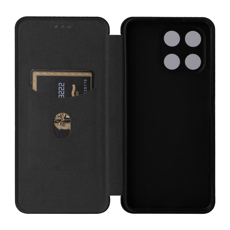 For Honor X6a 4G Carbon Fiber Texture Flip Leather Phone Case(Black)