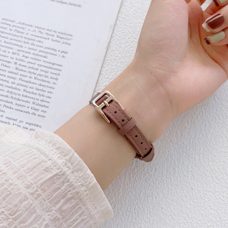 For Apple Watch 9 45mm T-shaped Slim Genuine Leather Watch Band(Dark Brown) - Watch Bands by PMC TechLife | Online Shopping South Africa | PMC TechLife