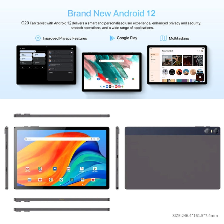 G20 4G LTE Tablet PC 10.51 inch, 8GB+128GB, Android 12 Unisoc Tiger T616 Octa Core, Support Dual SIM(Space Grey)