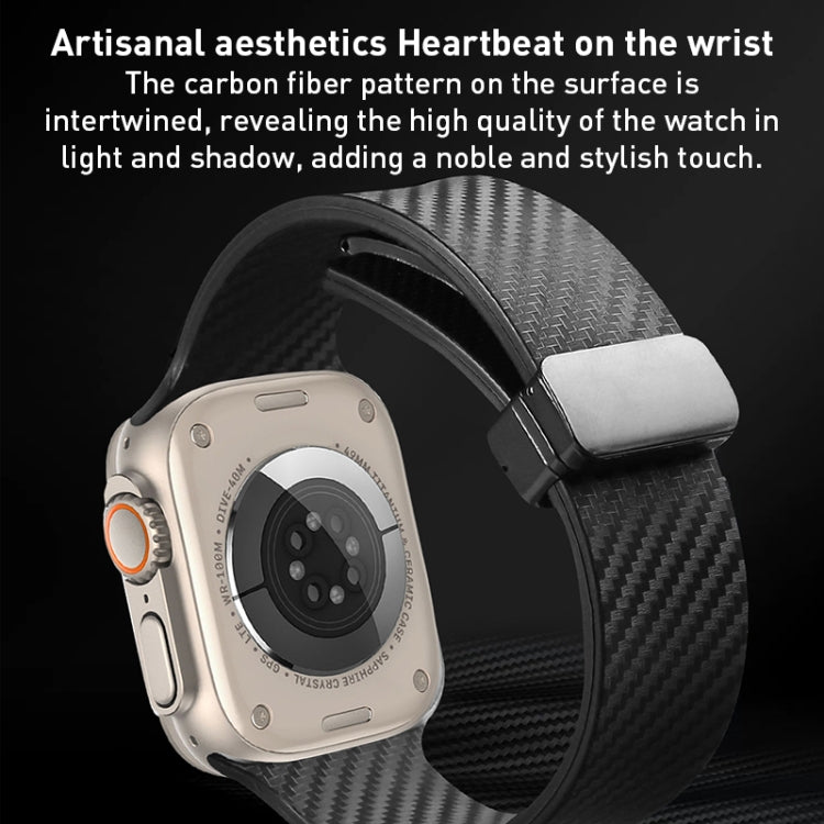 For Apple Watch 42mm Carbon Fiber Pattern Magnetic Buckle Silicone Watch Band(Grey)