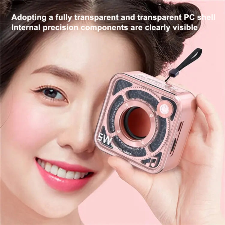 T&G DW12 Portable Mini Wireless Bluetooth Speaker Transparent Subwoofer Support TF Card(Pink)