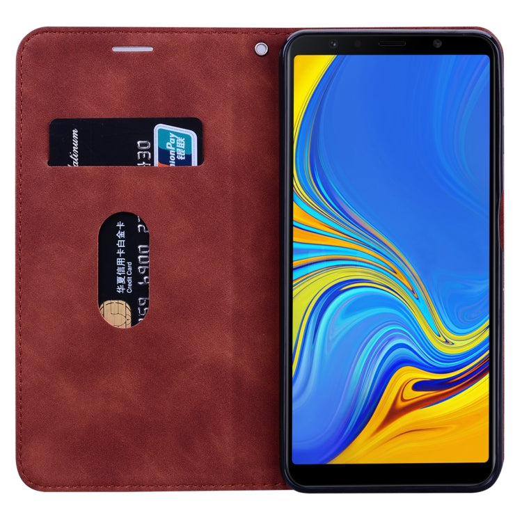 For Samsung Galaxy A7 (2018) Frosted Business Magnetic Horizontal Flip PU Leather Case with Holder & Card Slot & Lanyard(Brown)