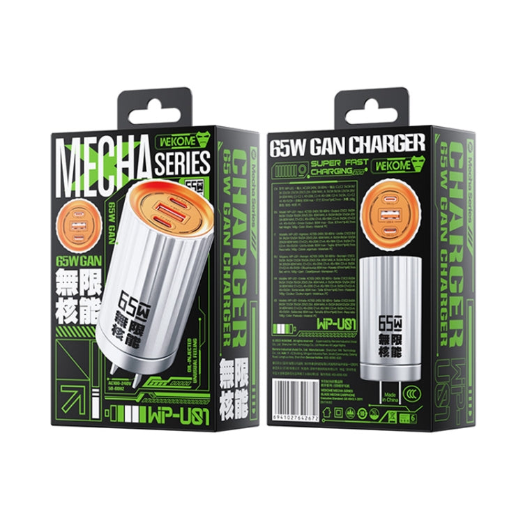 WK WP-U01 Mecha Series Energy Bar 65W Gallium Nitride Dual USB-C / Type-C + USB Charger, CN Plug(Yellow) - USB Charger by WK | Online Shopping South Africa | PMC TechLife | Buy Now Pay Later Mobicred