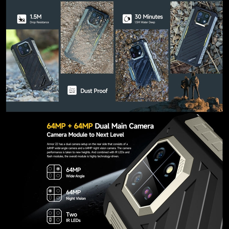 Ulefone Armor 22, 8GB+128GB, IP68/IP69K Rugged Phone, 6.58 inch Android 13 MediaTek Helio G96 Octa Core, Network: 4G, NFC, OTG(Some Green) - free shipping - PMC Jewellery - Order now!
