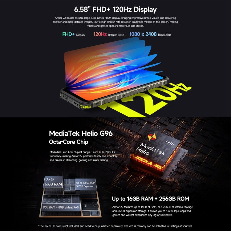 Ulefone Armor 22, 8GB+128GB, IP68/IP69K Rugged Phone, 6.58 inch Android 13 MediaTek Helio G96 Octa Core, Network: 4G, NFC, OTG(Some Green) - free shipping - PMC Jewellery - Order now!